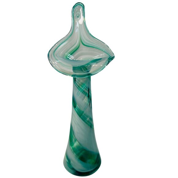 Vtg Handblown Art Glass Vase Jack In the Pulpit Unique Swirl Design Green 8.5" - Picture 1 of 5